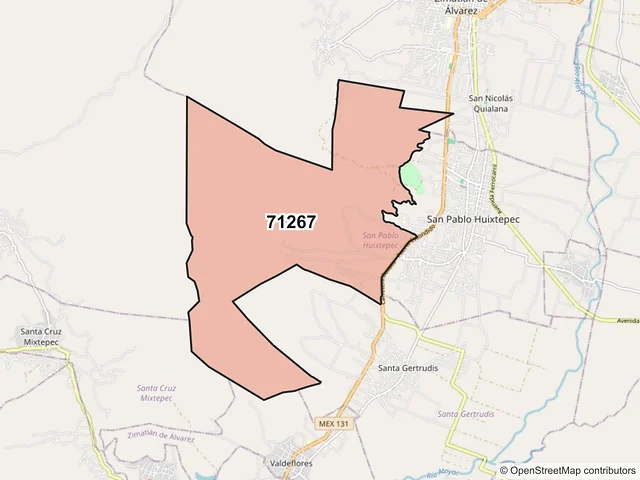 Mapa del código postal 71267, San Pablo Huixtepec, Oaxaca