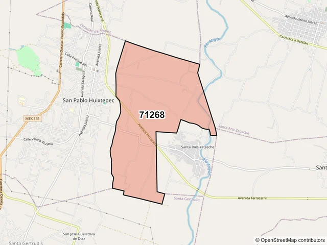 Mapa del código postal 71268, San Pablo Huixtepec, Oaxaca