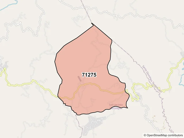 Mapa del código postal 71275, San Jacinto Tlacotepec, Oaxaca