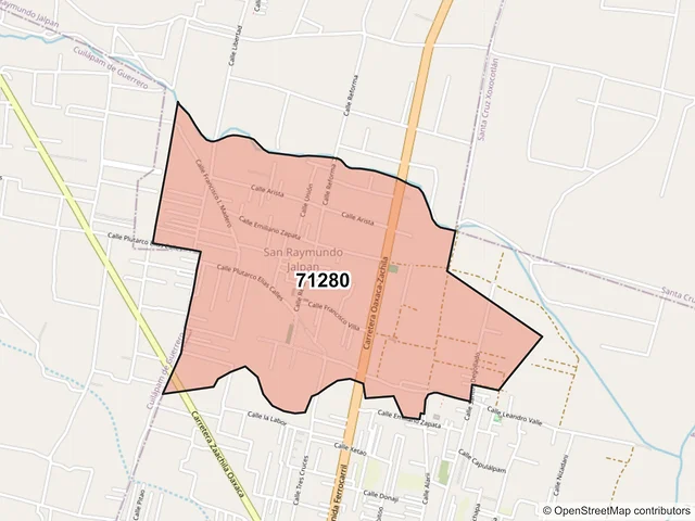 Mapa del código postal 71280, San Raymundo Jalpan, Oaxaca