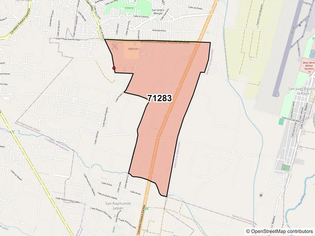 Mapa del código postal 71283, San Raymundo Jalpan, Oaxaca