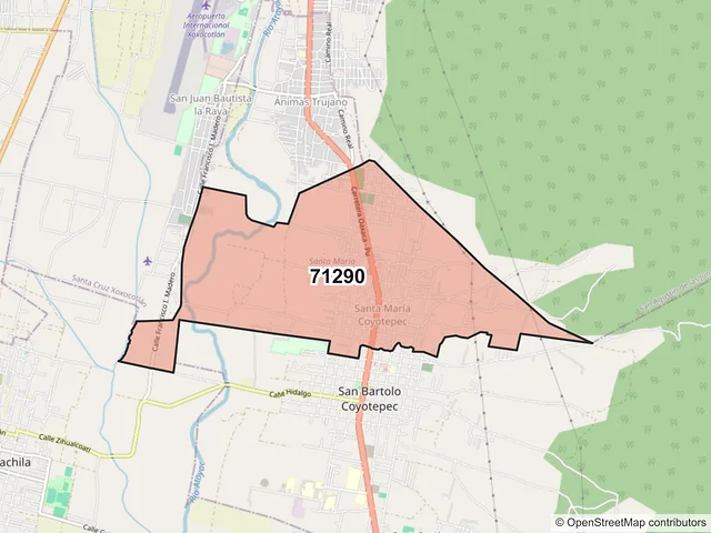 Mapa del código postal 71290, Santa María Coyotepec, Oaxaca