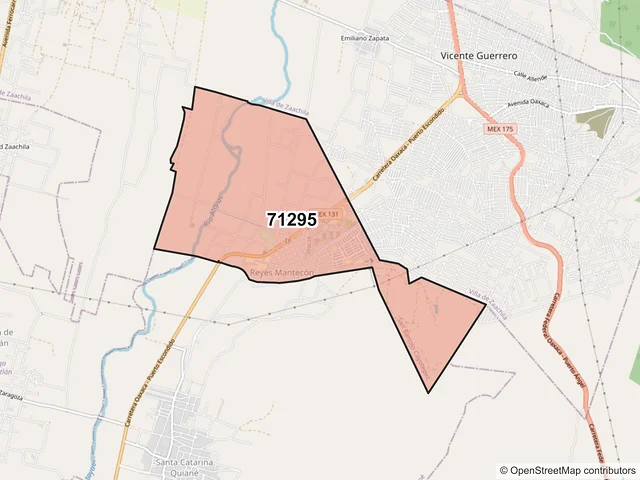 Mapa del código postal 71295, San Bartolo Coyotepec, Oaxaca