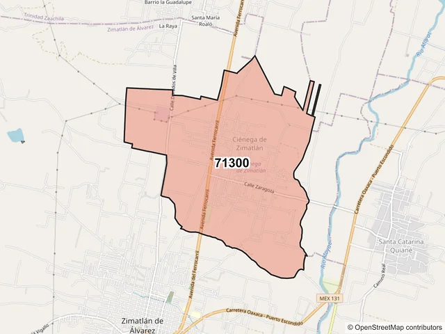 Mapa del código postal 71300, Ciénega de Zimatlán, Oaxaca