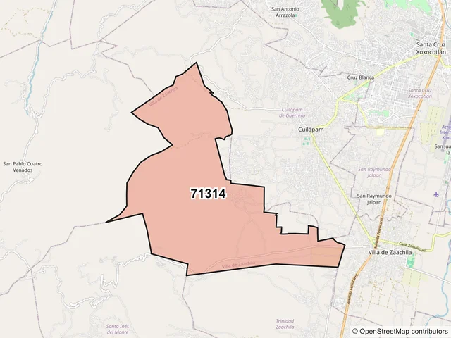 Mapa del código postal 71314, Villa de Zaachila, Oaxaca
