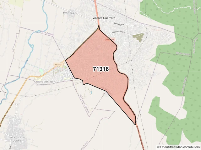 Mapa del código postal 71316, Villa de Zaachila, Oaxaca
