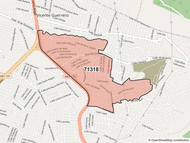 Mapa del código postal 71318, Villa de Zaachila, Oaxaca