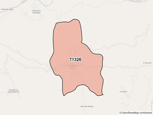 Mapa del código postal 71326, San Miguel Peras, Oaxaca