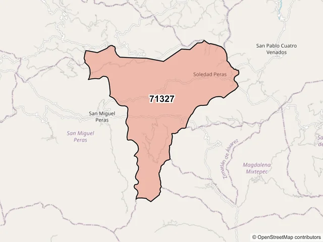 Mapa del código postal 71327, San Miguel Peras, Oaxaca