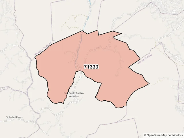 Mapa del código postal 71333, San Pablo Cuatro Venados, Oaxaca