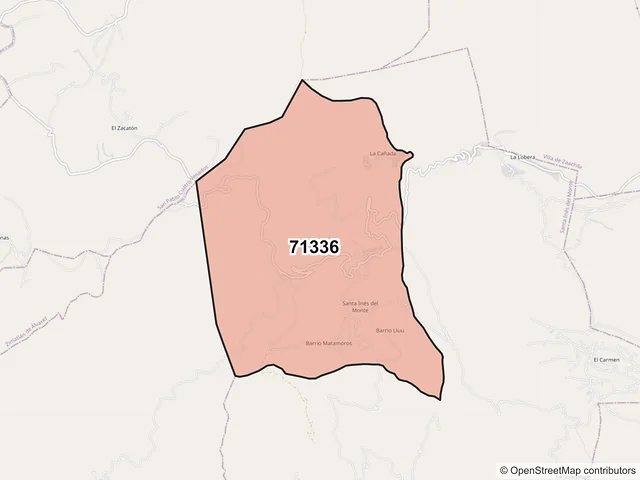 Mapa del código postal 71336, Santa Inés del Monte, Oaxaca
