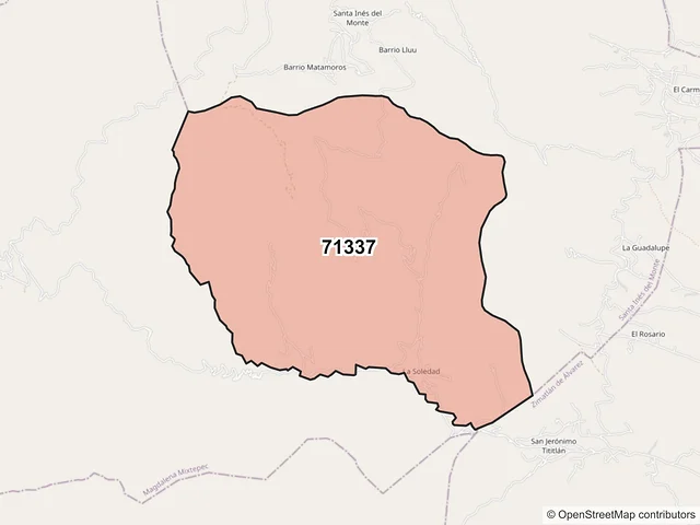 Mapa del código postal 71337, Santa Inés del Monte, Oaxaca