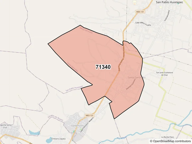 Mapa del código postal 71340, Santa Gertrudis, Oaxaca