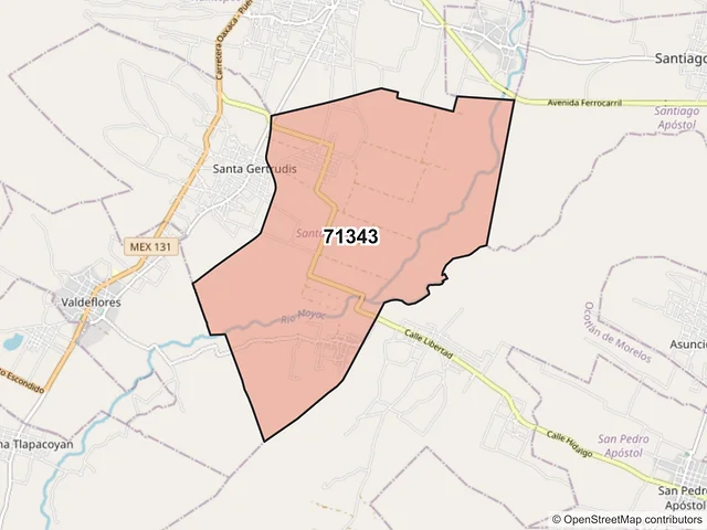 Mapa del código postal 71343, Santa Gertrudis, Oaxaca