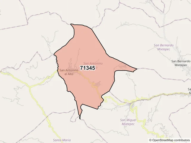 Mapa del código postal 71345, San Antonino el Alto, Oaxaca