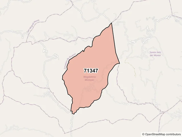 Mapa del código postal 71347, Magdalena Mixtepec, Oaxaca
