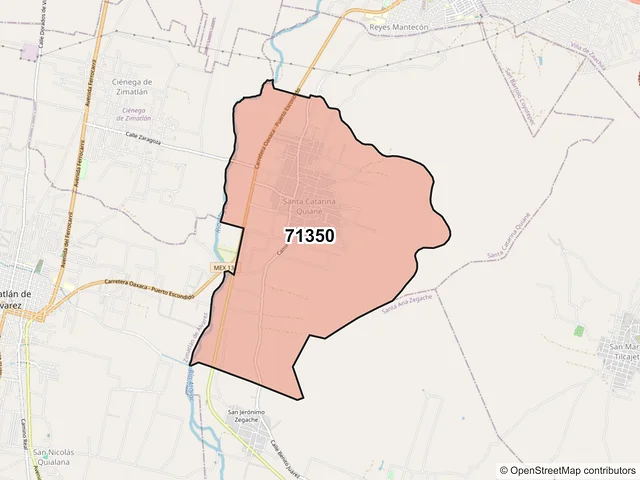 Mapa del código postal 71350, Santa Catarina Quiané, Oaxaca