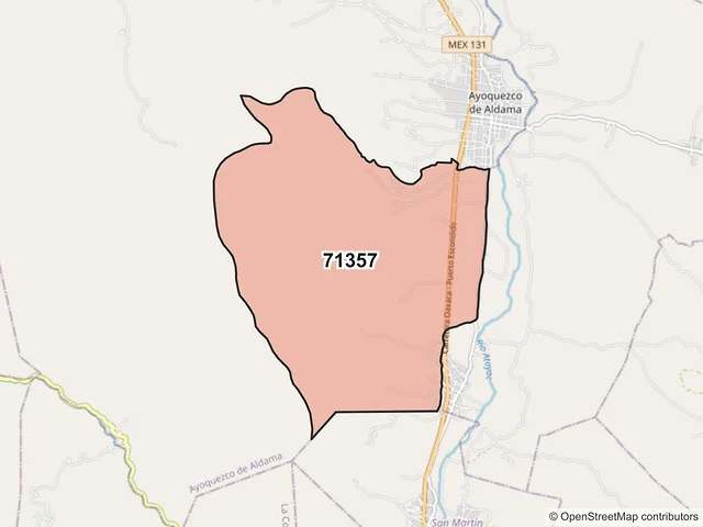 Mapa del código postal 71357, Ayoquezco de Aldama, Oaxaca