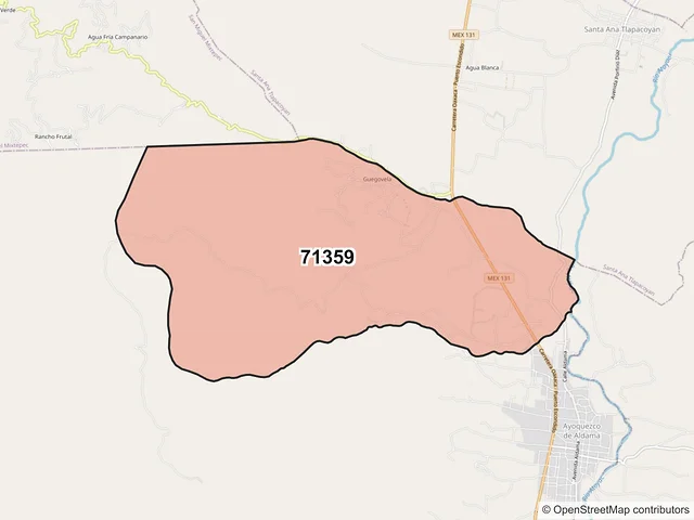 Mapa del código postal 71359, Ayoquezco de Aldama, Oaxaca