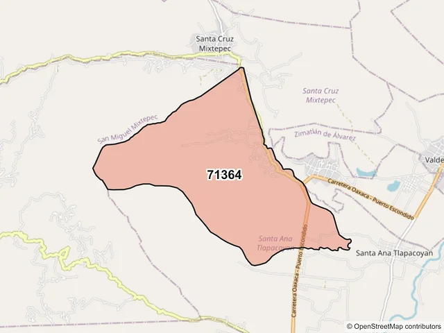 Mapa del código postal 71364, Santa Ana Tlapacoyan, Oaxaca