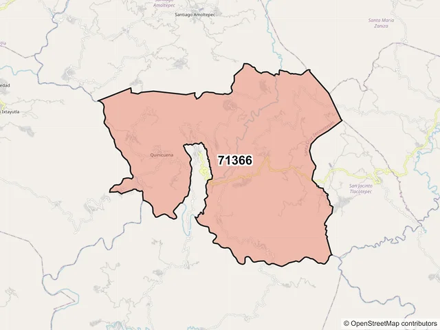 Mapa del código postal 71366, Santa Cruz Zenzontepec, Oaxaca