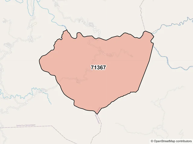 Mapa del código postal 71367, Santa Cruz Zenzontepec, Oaxaca