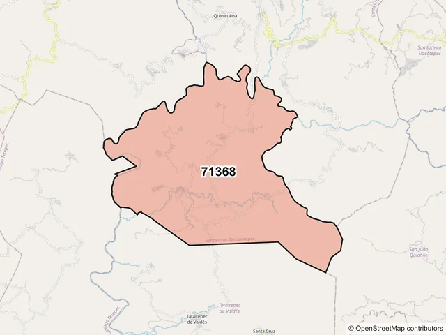 Mapa del código postal 71368, Santa Cruz Zenzontepec, Oaxaca