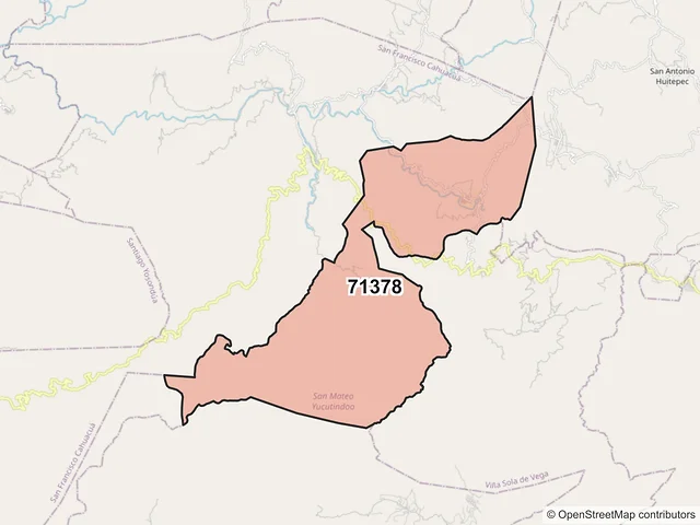 Mapa del código postal 71378, San Mateo Yucutindoo, Oaxaca