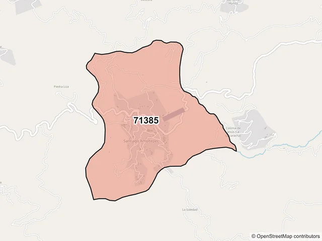 Mapa del código postal 71385, Santiago Amoltepec, Oaxaca