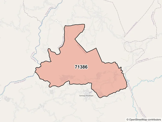 Mapa del código postal 71386, Santiago Amoltepec, Oaxaca