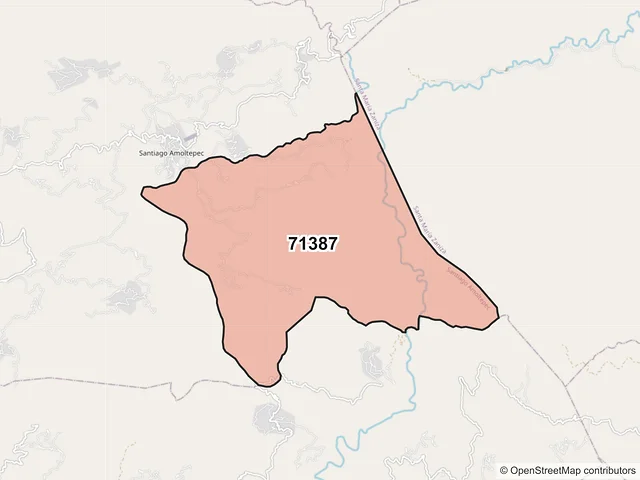Mapa del código postal 71387, Santiago Amoltepec, Oaxaca