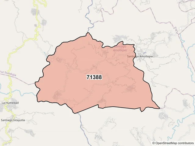Mapa del código postal 71388, Santiago Amoltepec, Oaxaca