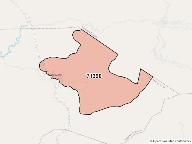 Mapa del código postal 71390, Santa María Zaniza, Oaxaca