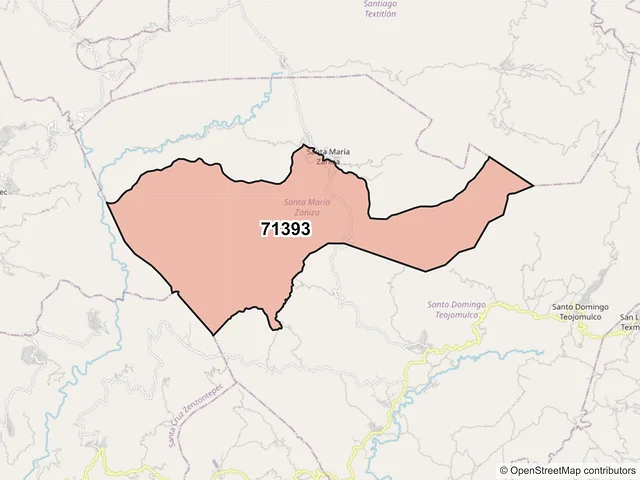Mapa del código postal 71393, Santa María Zaniza, Oaxaca