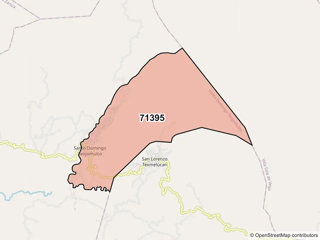 Mapa del código postal 71395, Santo Domingo Teojomulco, Oaxaca