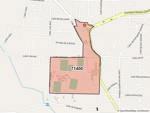 Mapa del código postal 71400, Cuilápam de Guerrero, Oaxaca