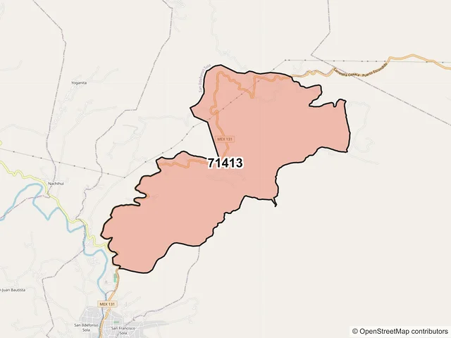 Mapa del código postal 71413, Villa Sola de Vega, Oaxaca