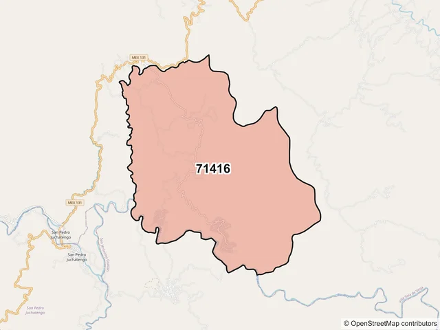 Mapa del código postal 71416, Villa Sola de Vega, Oaxaca