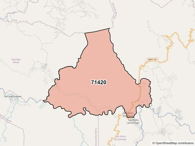 Mapa del código postal 71420, Villa Sola de Vega, Oaxaca