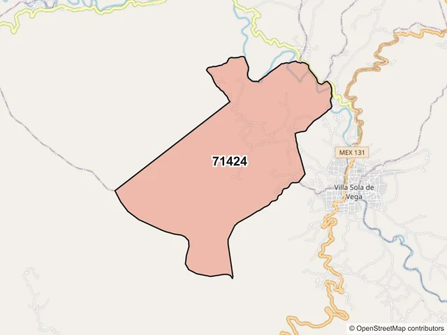 Mapa del código postal 71424, Villa Sola de Vega, Oaxaca
