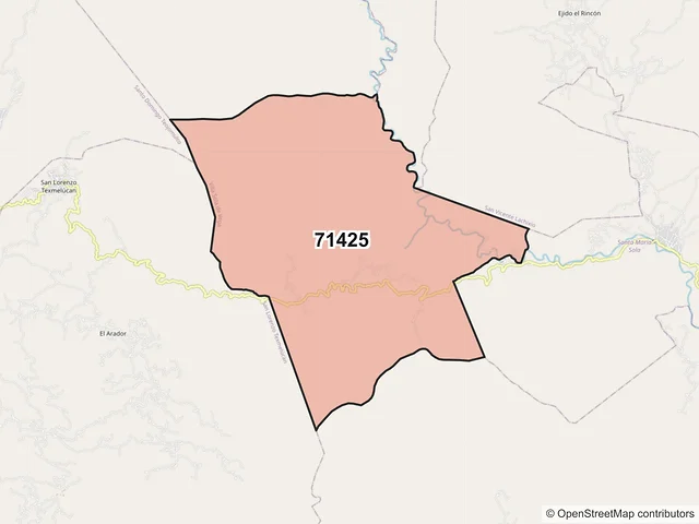 Mapa del código postal 71425, Villa Sola de Vega, Oaxaca