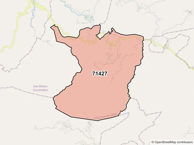 Mapa del código postal 71427, Villa Sola de Vega, Oaxaca