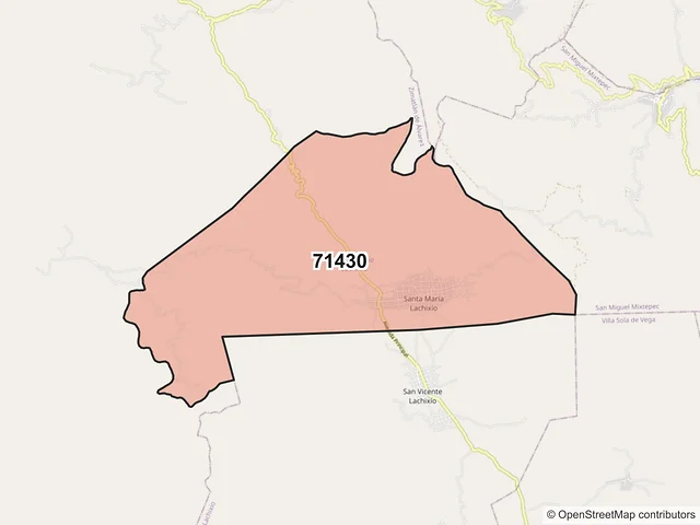 Mapa del código postal 71430, Santa María Lachixío, Oaxaca