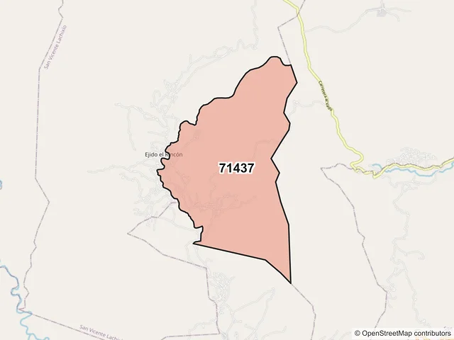 Mapa del código postal 71437, Santa María Lachixío, Oaxaca