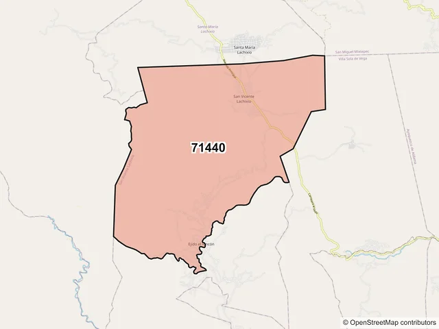 Mapa del código postal 71440, San Vicente Lachixío, Oaxaca
