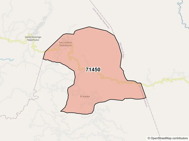 Mapa del código postal 71450, San Lorenzo Texmelúcan, Oaxaca