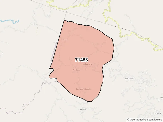 Mapa del código postal 71453, San Lorenzo Texmelúcan, Oaxaca