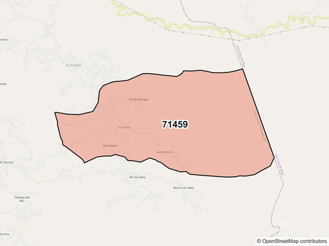 Mapa del código postal 71459, San Lorenzo Texmelúcan, Oaxaca