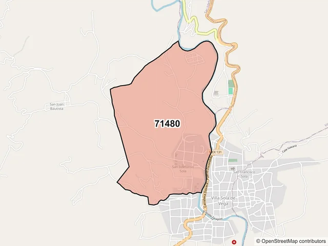 Mapa del código postal 71480, San Ildefonso Sola, Oaxaca