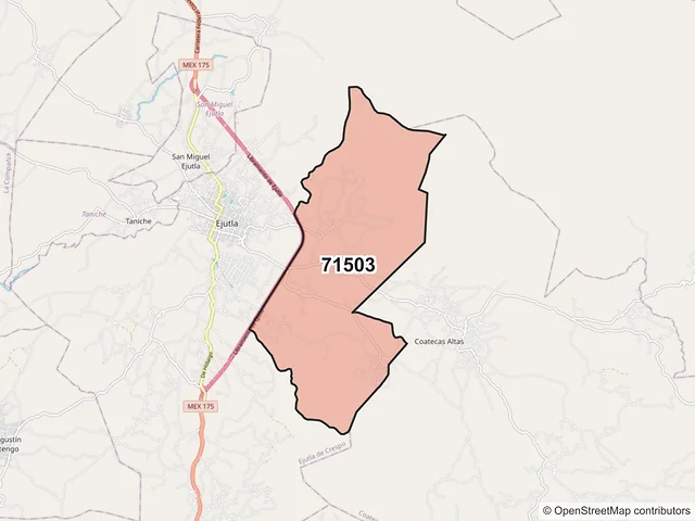 Mapa del código postal 71503, Heroica Ciudad de Ejutla de Crespo, Oaxaca